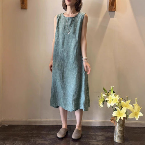 Damen Ärmelloses Leinen Shift Kleid WW