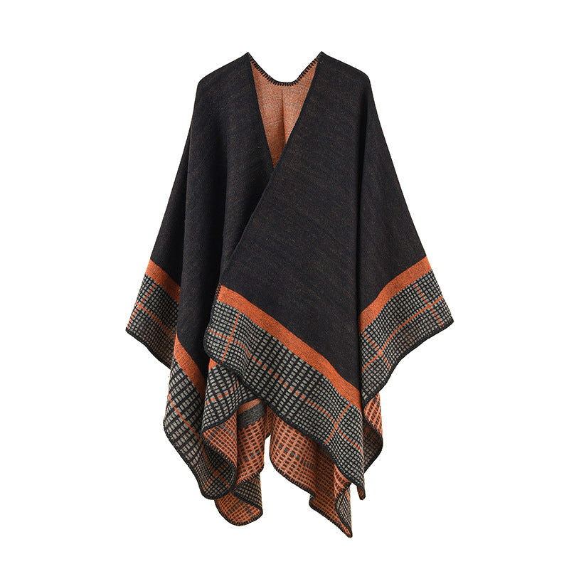 Damen Eleganter Poncho mit modernen Mustern und hochwertigen Fransen WW