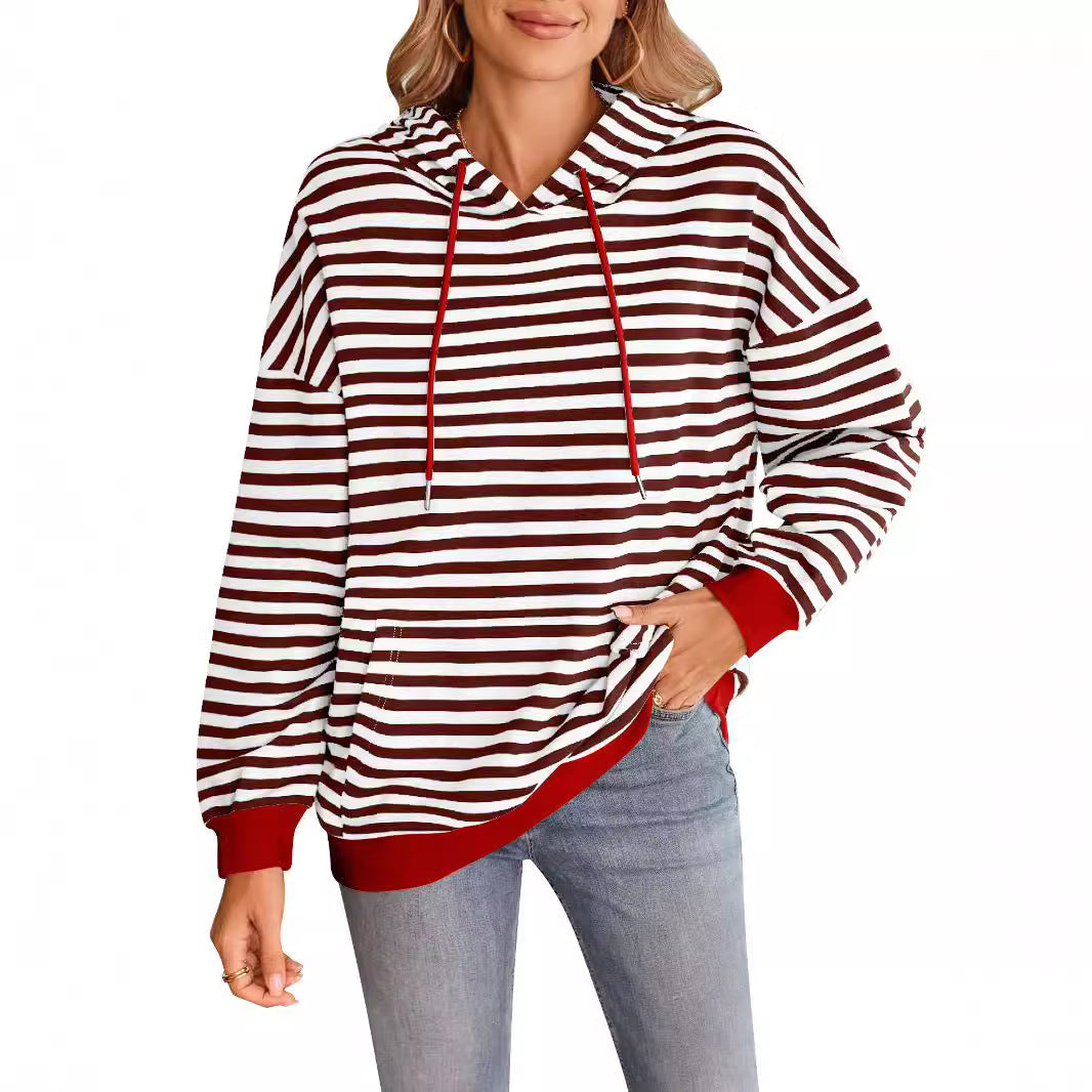 Damen gestreifter Kapuzenpullover mit stylischer Kängurutasche W&W Mode