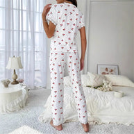 Damen Schlafanzug Set mit verspieltem Kirschmotiv und Spitze WW