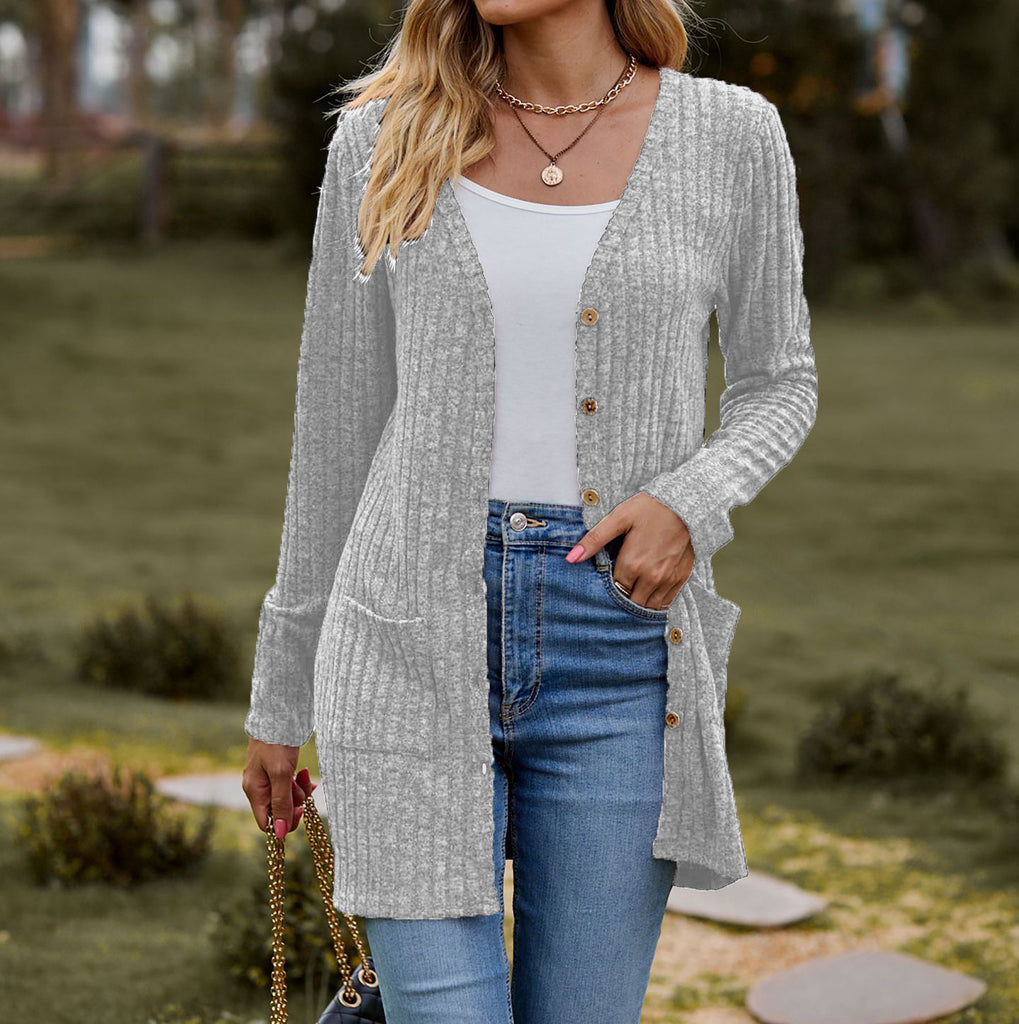 Damen kuschelige Strickjacke mit praktischen Taschen und modischem Rippdesign WW