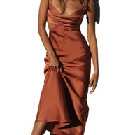 Damen Seidiges Abendkleid mit tiefem Ausschnitt und elegantem Fall WW