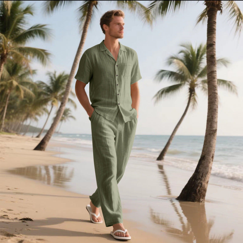 Herren locker sitzendes Leinenhemd und Hose Set WW