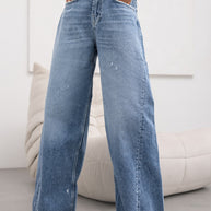 Damen weite High-Waist Jeans mit Distressed-Details WW