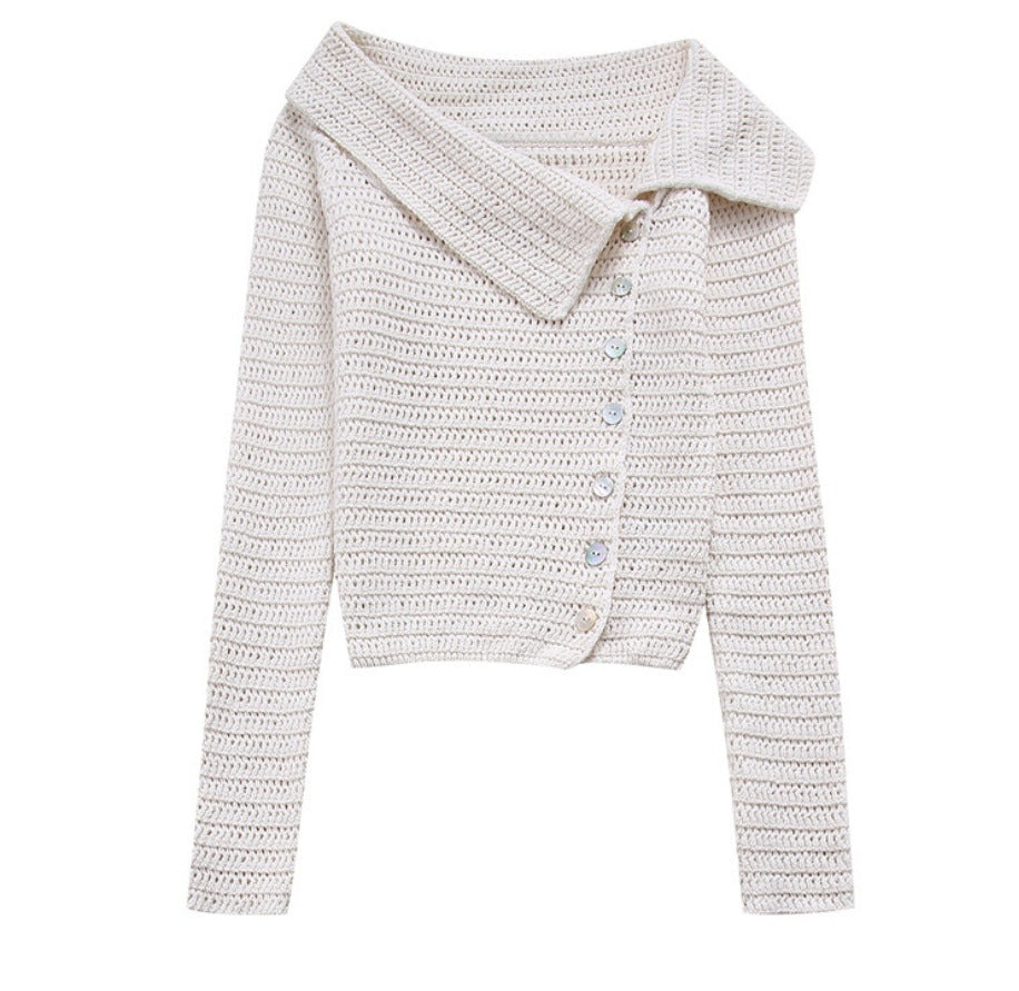Damen Pullover mit elegantem breitem Kragen und strukturiertem Strickmuster WW