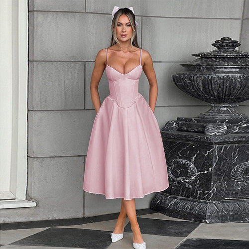 Damen Midi Kleid mit figurbetonter Corsage und schwingendem Rock W&W Mode