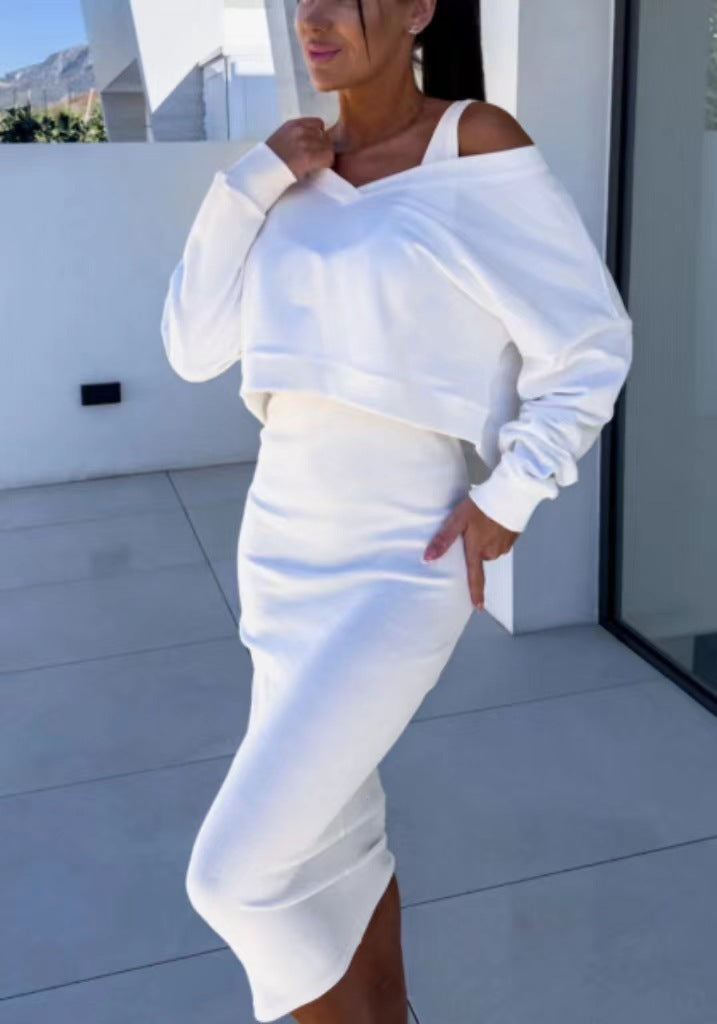 Damen Cut-Out Sweatshirt und Bleistiftrock Set WW