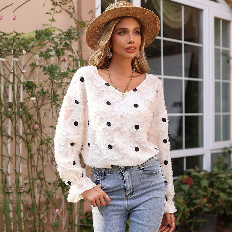Damen Bluse mit dekorativen Rüschendetails und femininer Spitzenstruktur WW