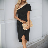 Damen asymmetrisches Midi-Kleid mit bindbarem Taillengürtel und modernen Details WW