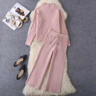 Damen Set aus Strickpullover und Weit geschnittenen Hose WW