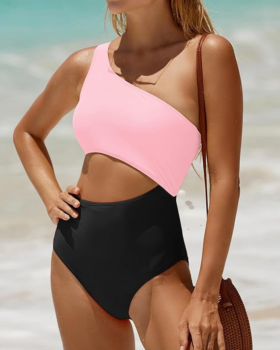 Femme Ein-Schulter Cut-Out Einteiler Badeanzug WW