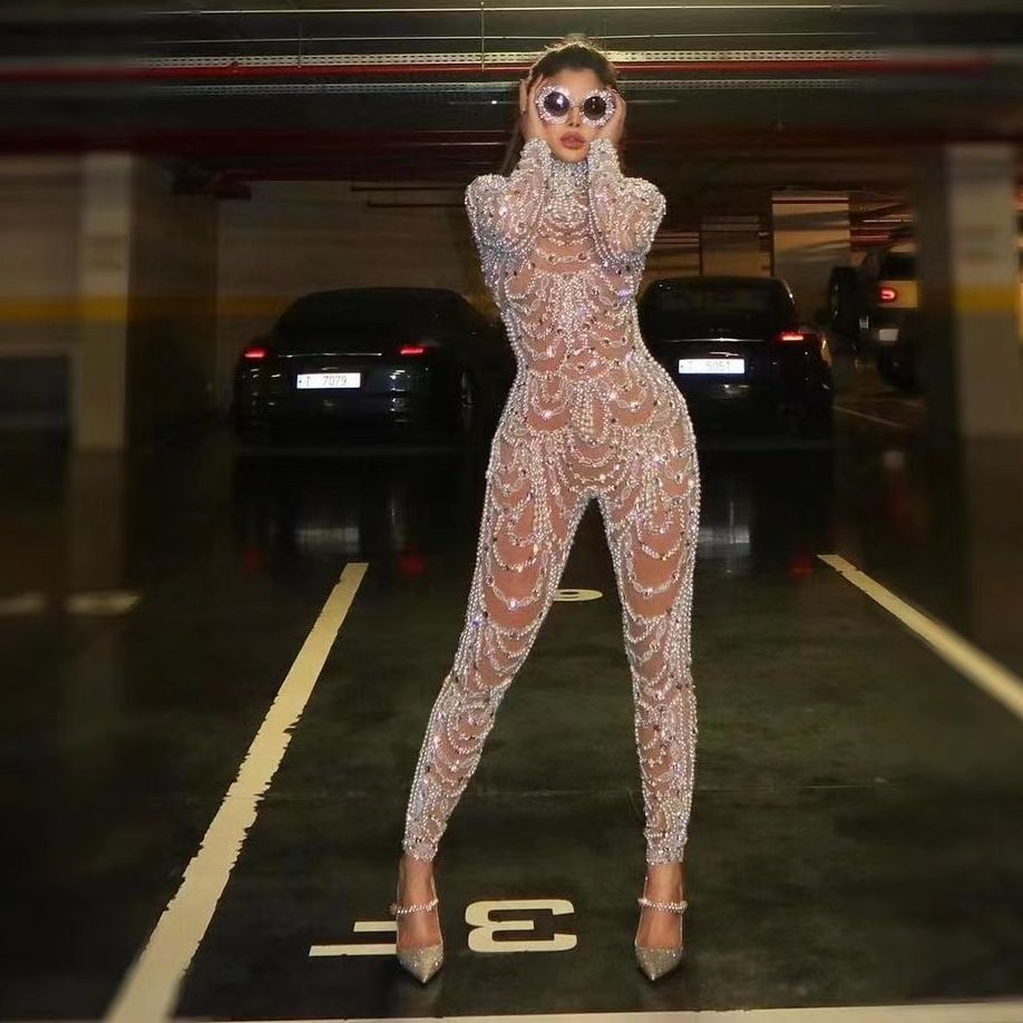 WW | Figurbetontes durchscheinendes Paillettenkleid Jumpsuit
