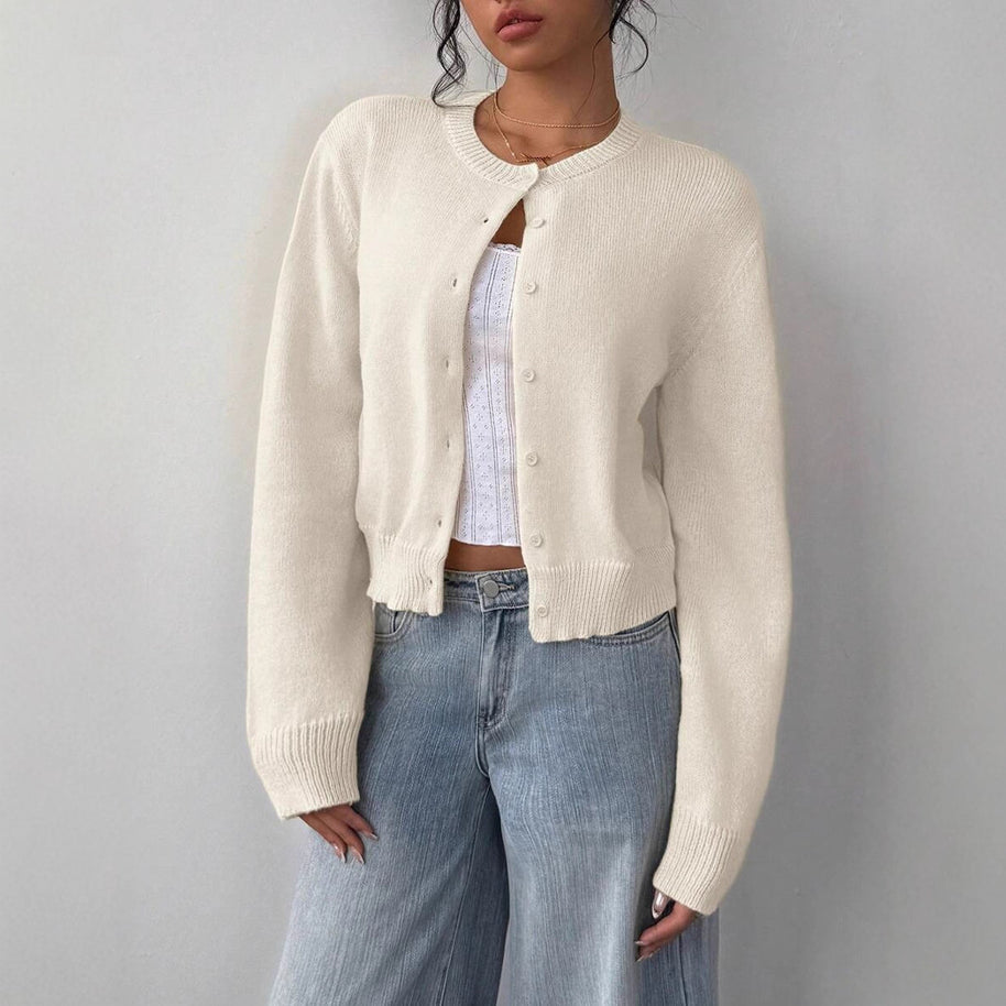 Damen Strickjacke mit Rundhalsausschnitt und Knopfleiste WW