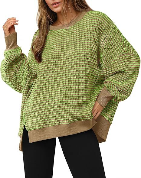 Damen lässiger gestreifter Oversized Pullover WW