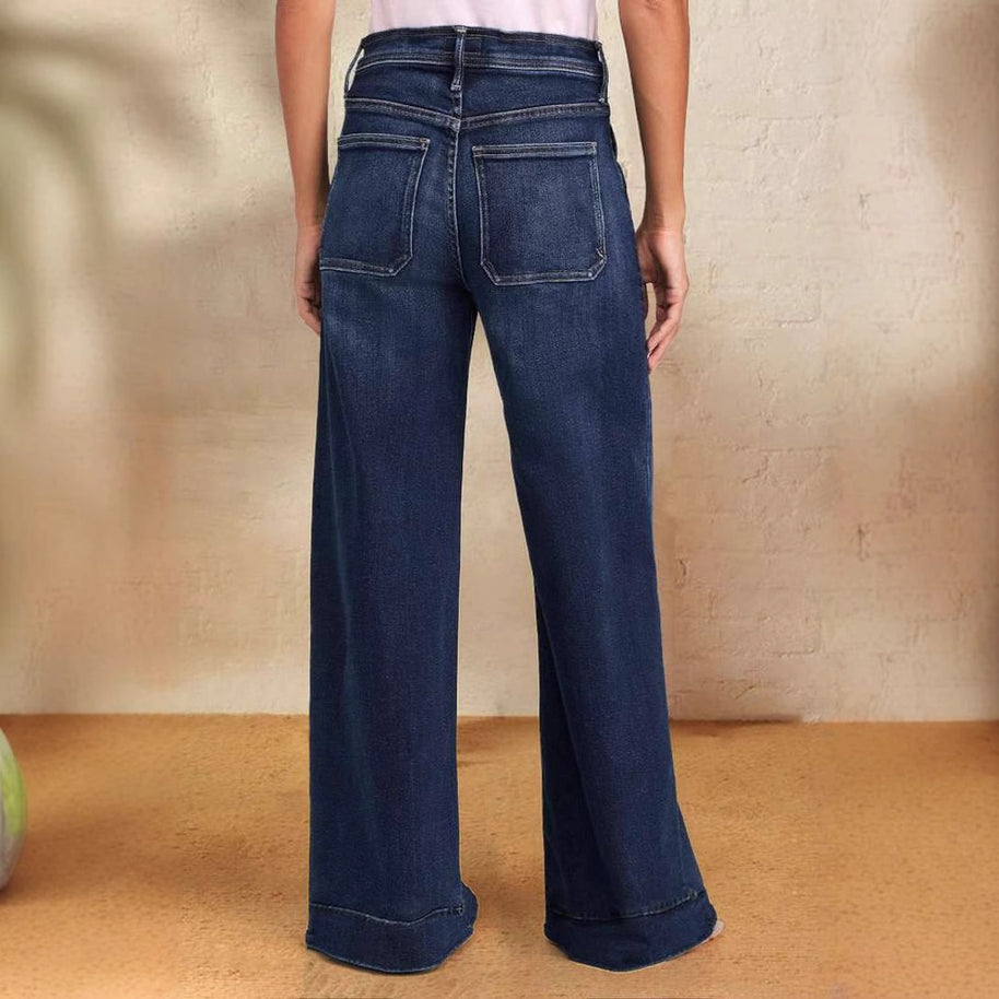 Damen weite Denim-Hose mit hohem Bund WW