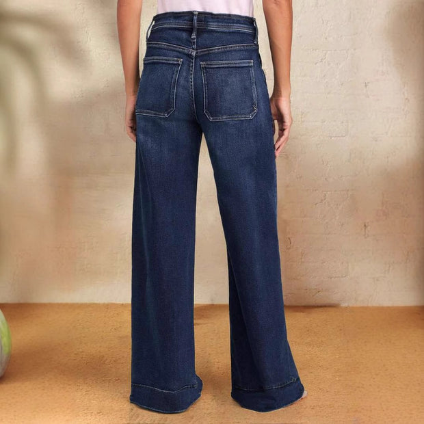 Damen weite Denim-Hose mit hohem Bund WW