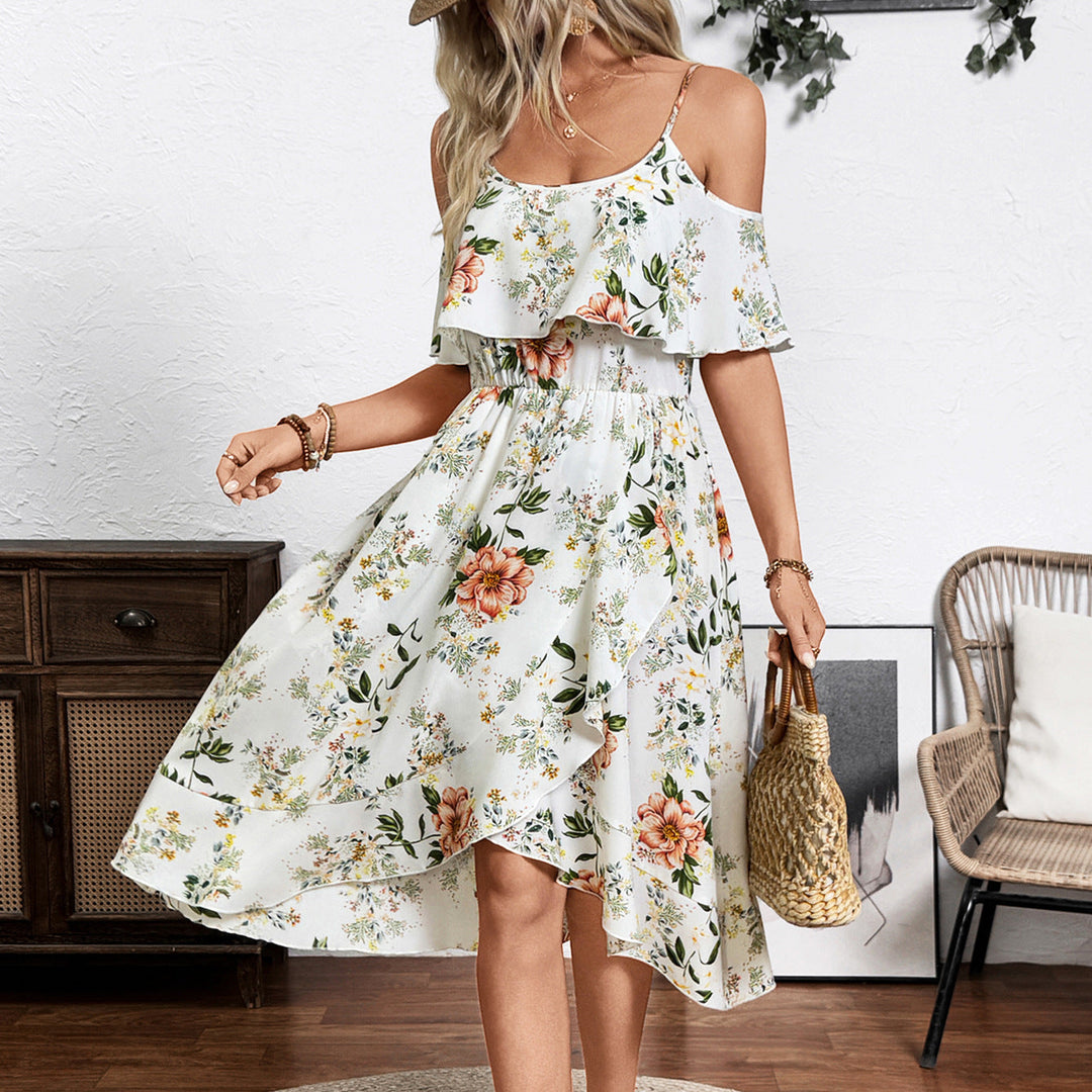 Damen Blume Dekolleté Kleid mit schwingendem Saum und lockerem Schnitt W&W Mode