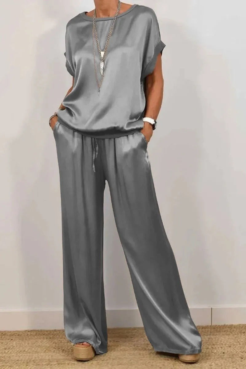 Damen elegantes Lounge-Set mit fließendem Schnitt und elastischem Bund W&W Mode