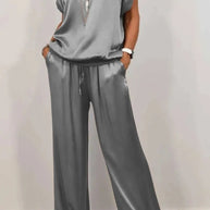 Damen elegantes Lounge-Set mit fließendem Schnitt und elastischem Bund WW