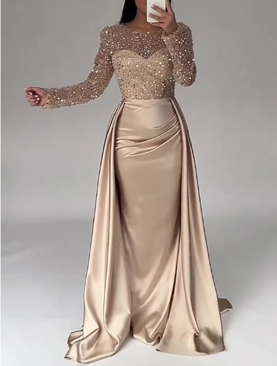 Damen Glamouröses Abendkleid mit funkelnden Perlen und fließendem Rock WW