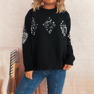 Damen Strickpullover mit glitzernden Applikationen WW