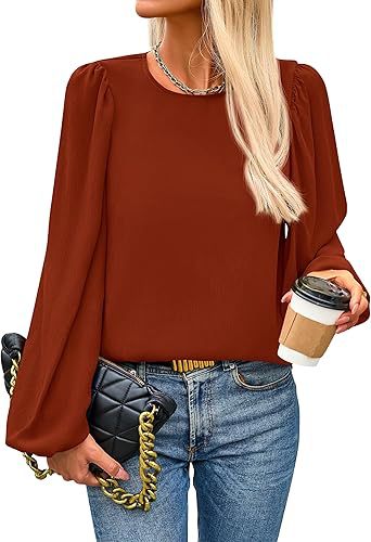 Damen Bluse mit angeschnittenen Ärmeln und eleganten Puffärmeln WW