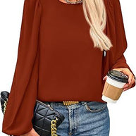 Damen Bluse mit angeschnittenen Ärmeln und eleganten Puffärmeln WW