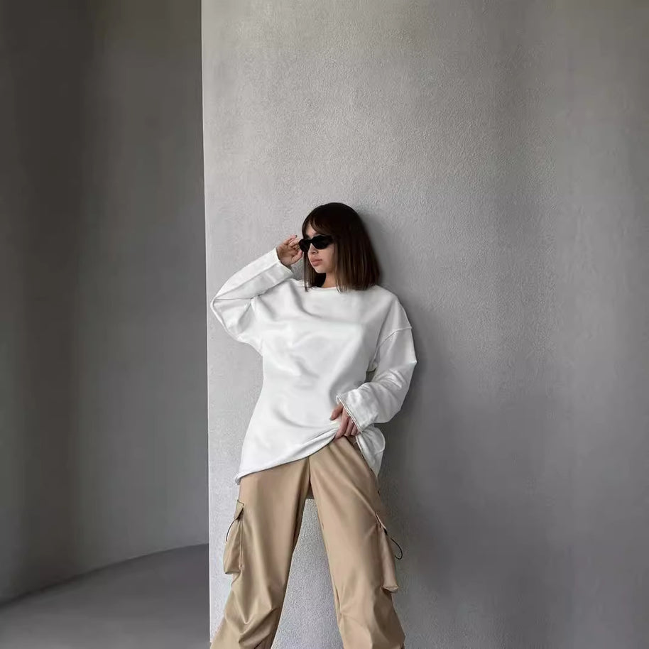 Damen lässiger Oversized Pullover aus weichem Baumwollmix WW