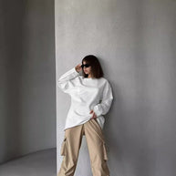 Damen lässiger Oversized Pullover aus weichem Baumwollmix WW