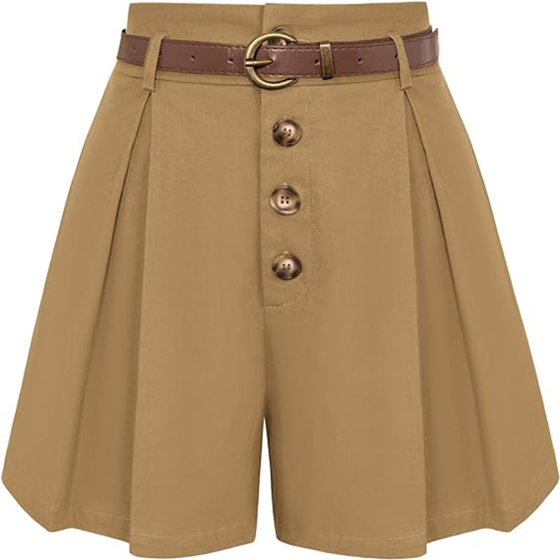 Damen Plissee-Cargo-Shorts mit hohem Bund und dekorativem Gürtel WW