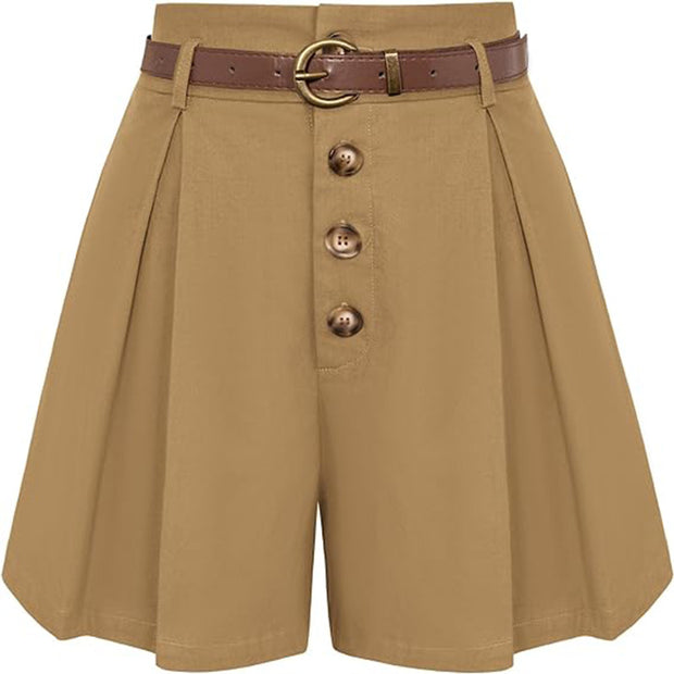 Damen Plissee-Cargo-Shorts mit hohem Bund und dekorativem Gürtel WW
