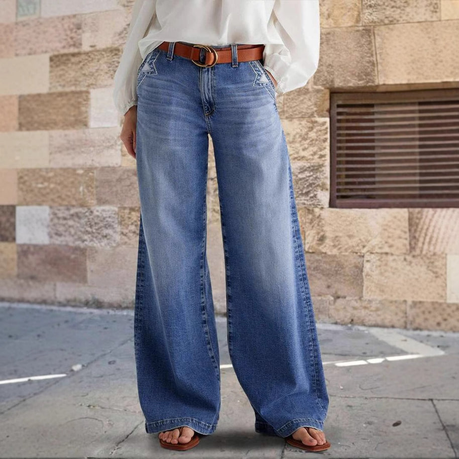 Damen weit geschnittene Jeanshose mit hohem Bund und eleganten Nähdetails WW