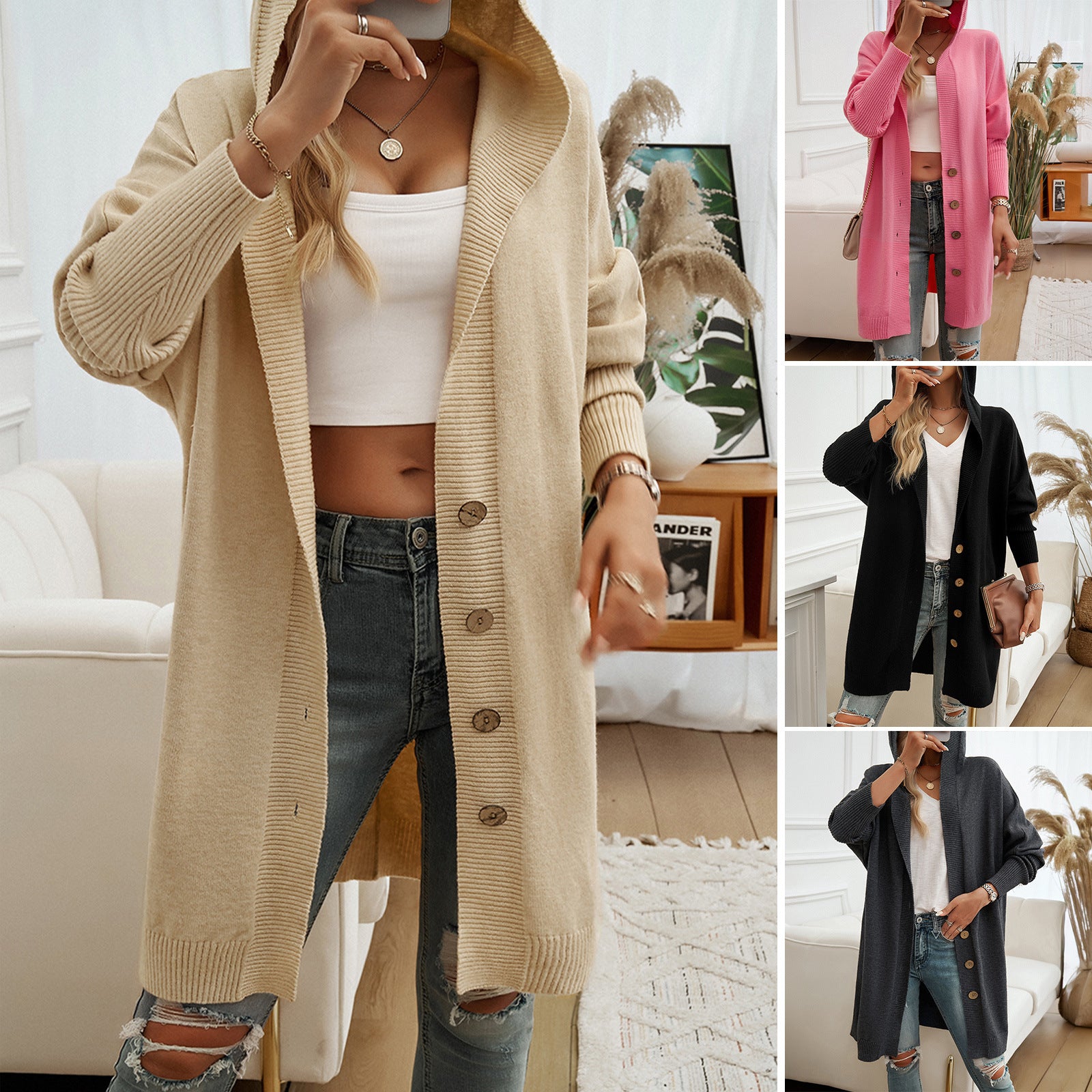 Damen Hoodie-Kardigan mit Knopfdetail und lässigem Schnitt WW