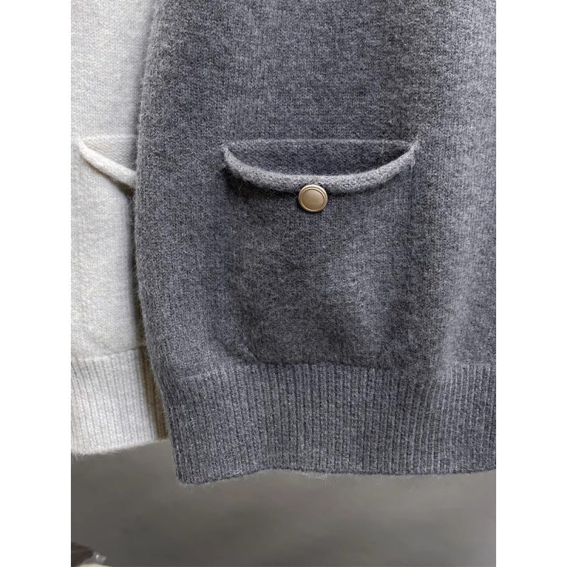 Damen Strickweste mit Knopfdetails und seitlichen Taschen WW
