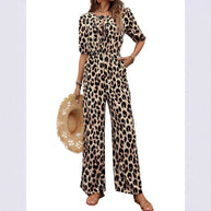 Damen Jumpsuit mit elegantem Wickelausschnitt und modischem Leopardenmuster WW