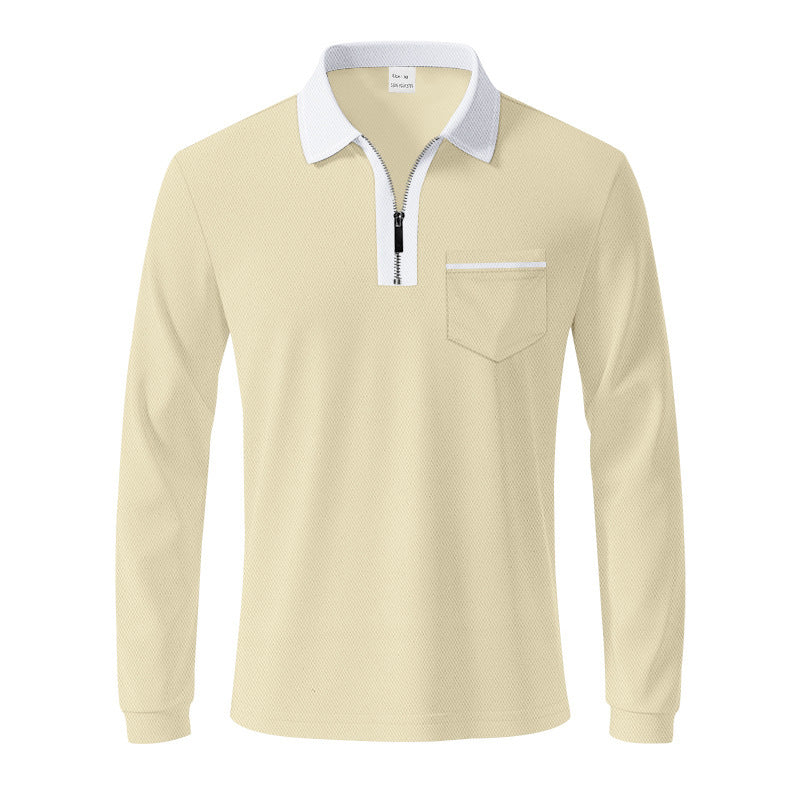 Herren Langarm-Polo mit Reißverschluss und Brusttasche WW