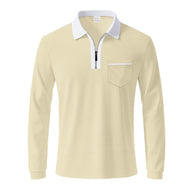 Herren Langarm-Polo mit Reißverschluss und Brusttasche WW