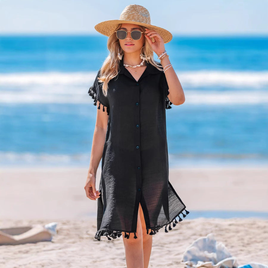 Damen Strandkleid mit fransigen Details WW