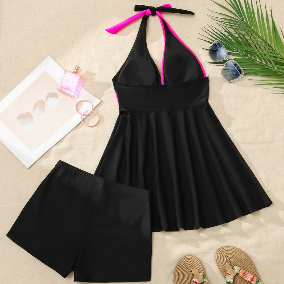 Damen Badekleid mit modischem Wickeldesign und figurformender Silhouette WW