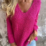 WW Chunky gestrickter V-Ausschnitt gemütlicher langärmeliger Pullover