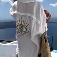 WW | Reverskragen Baumwoll-Leinen-Shirt für Frühling/Sommer