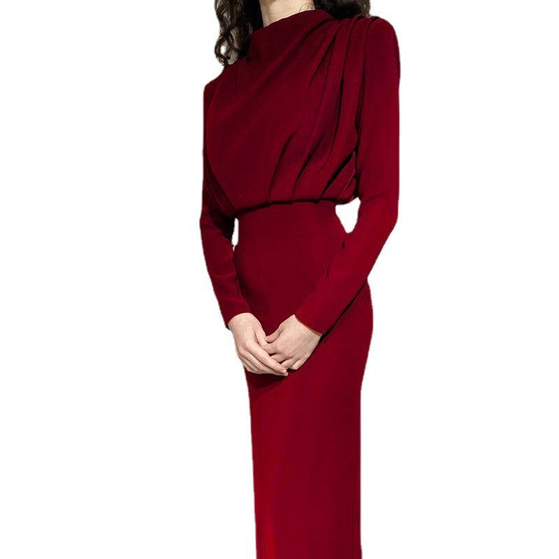 Damen elegantes Midi-Kleid mit hochgeschlossenem Design und Drapierungen W&W Mode