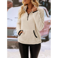 Damen Bequemer Hoher Kragen Fleece Pullover mit Reißverschlussklappe WW