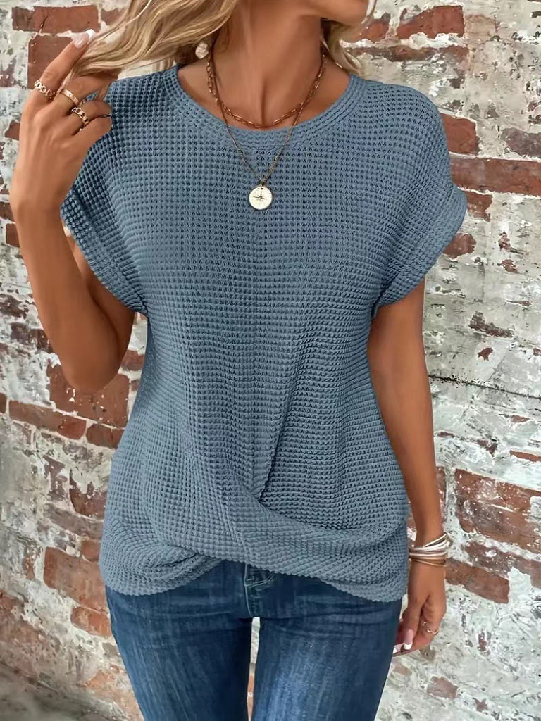 Damen lässiges Waffelshirt mit kurzem Arm und lockerer Passform WW