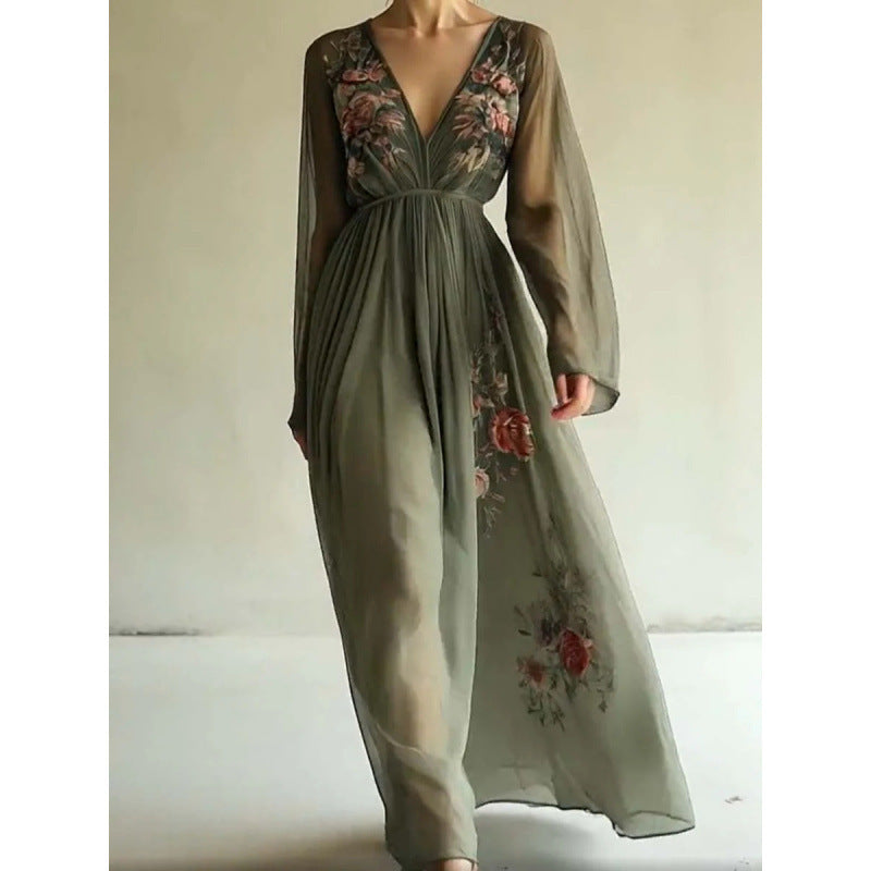 Damen Besticktes Chiffon Maxi Kleid WW