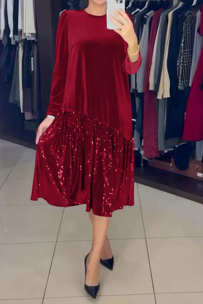 Damen Freizeit Kleid mit elegantem Paillettenrock und weichem Oberteil WW