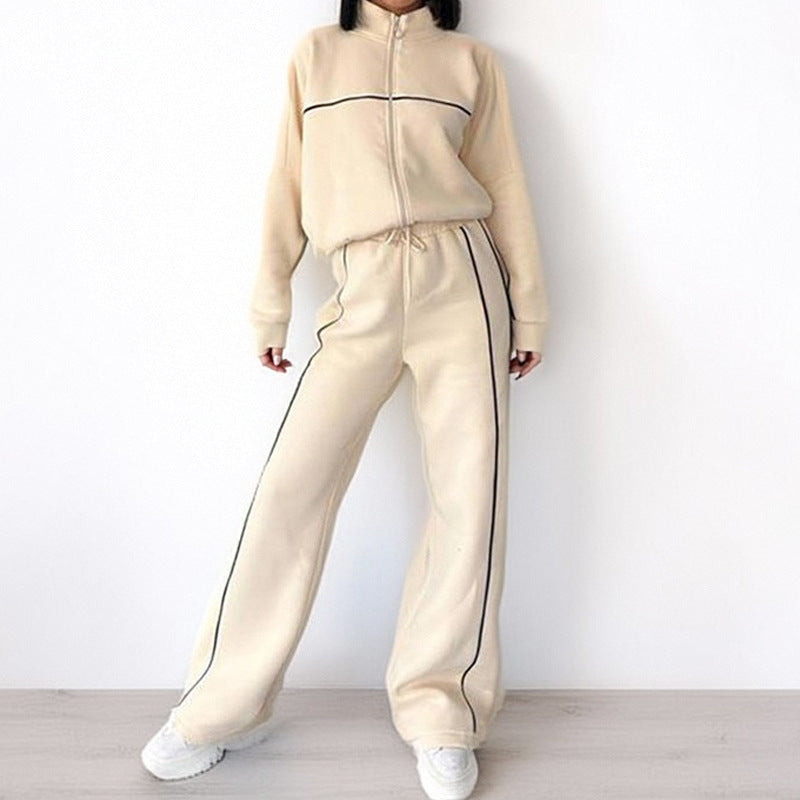 Damen Sportliches Loungewear-Set mit hohem Kragen und weitem Schnitt WW