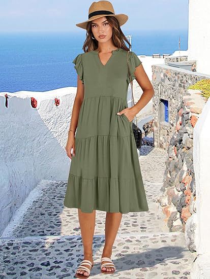 Damen Freizeit-Maxikleid mit überraschenden Rüschendetails und praktischen Taschen WW