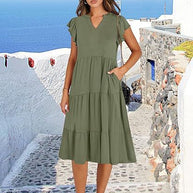 Damen Freizeit-Maxikleid mit überraschenden Rüschendetails und praktischen Taschen WW
