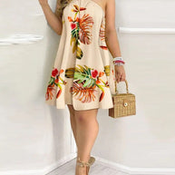 WW | Bedrucktes Cold Shoulder Halter Tie Kleid